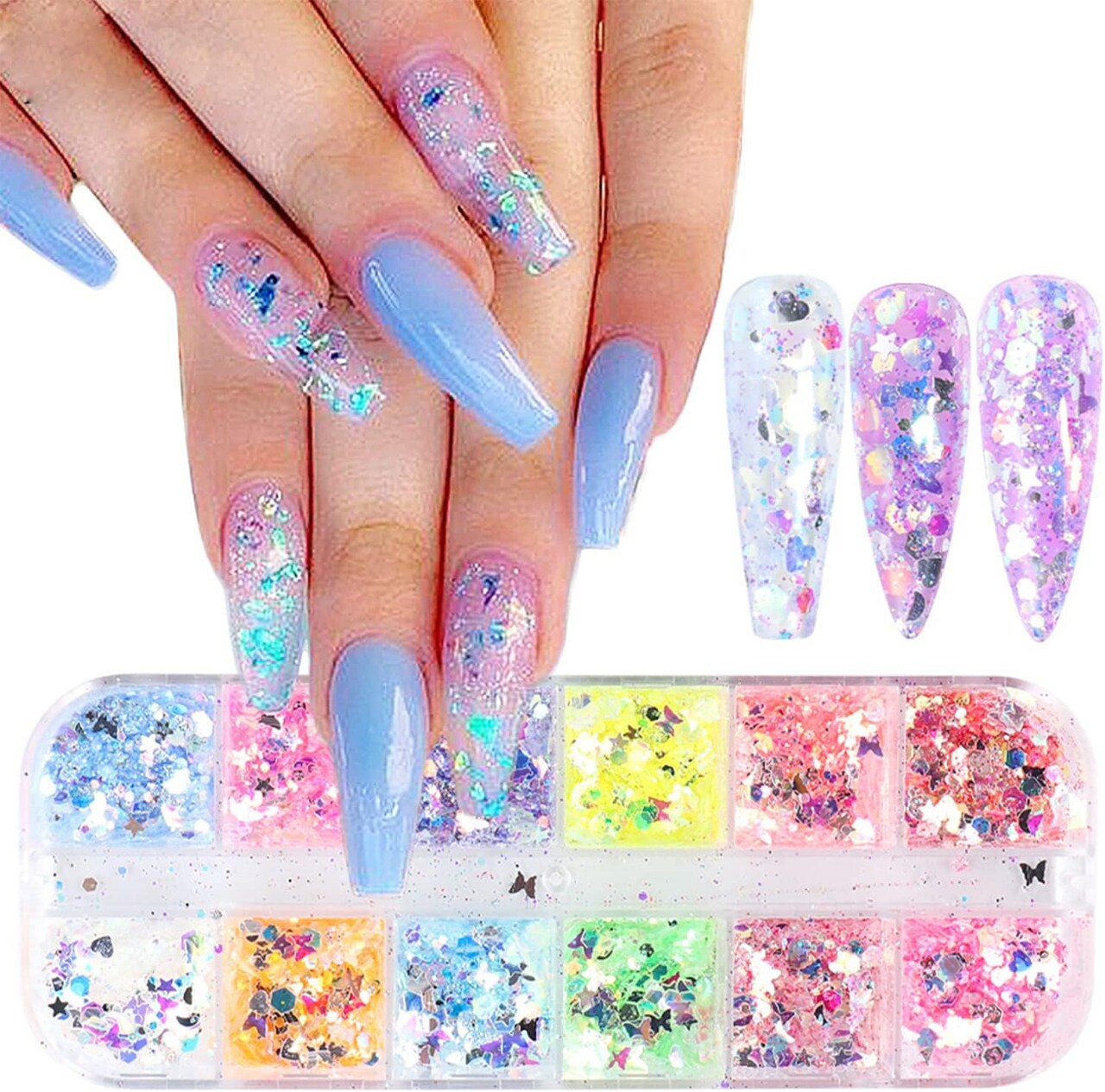 12 Color Butterfly Nail Art Glitter Sequins 3D Holographic Nail Glitter